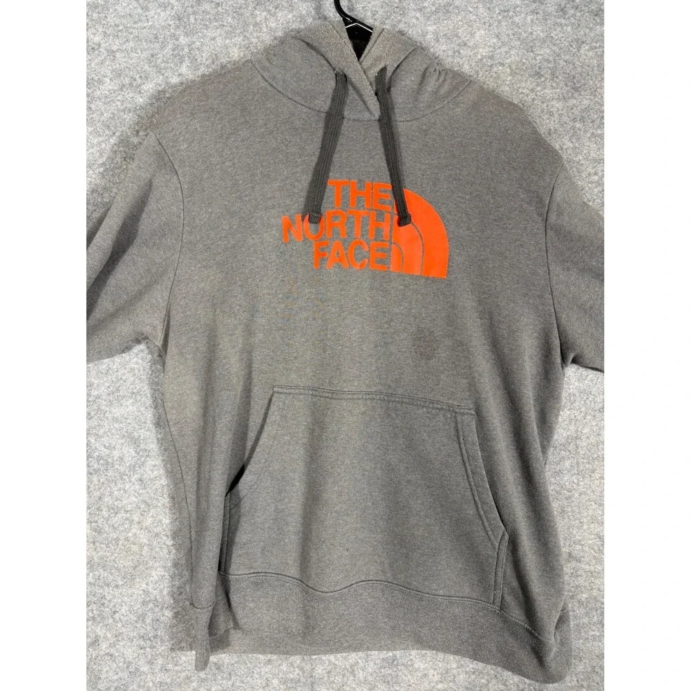 The North Face‎ Gray Hoodie Orange Logo Pullover Mens Sweatshirt